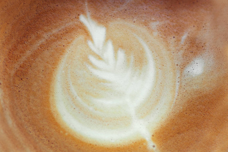 近距离的咖啡图片。拿铁艺术, 罗塞塔, 咖啡 cappuccin