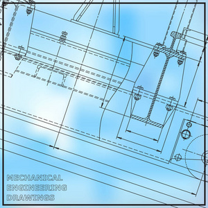 机械工程图纸。 工程。 白色和蓝色背景矢量