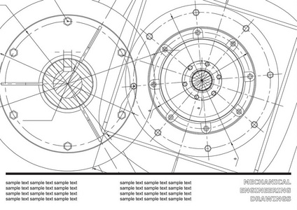 白色背景上的矢量机械工程图纸。 题词背景