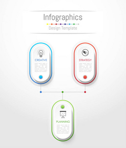 为您的业务数据提供信息设计元素，有3个选项部分步骤时间表或流程。 矢量图。