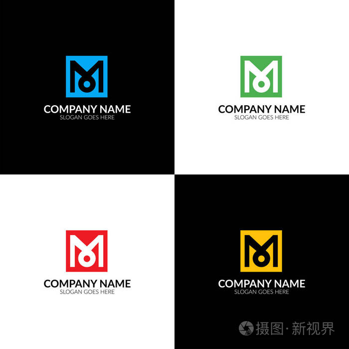 矢量插图.字母 m 在正方形标志 图标平面和矢量设计模板