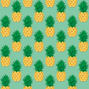 菠萝水果轮廓抽象无缝图案在绿色背景上。高分辨率jpeg有几种尺寸和可编辑的eps文件，可用于壁纸图案网页博客表面纹理