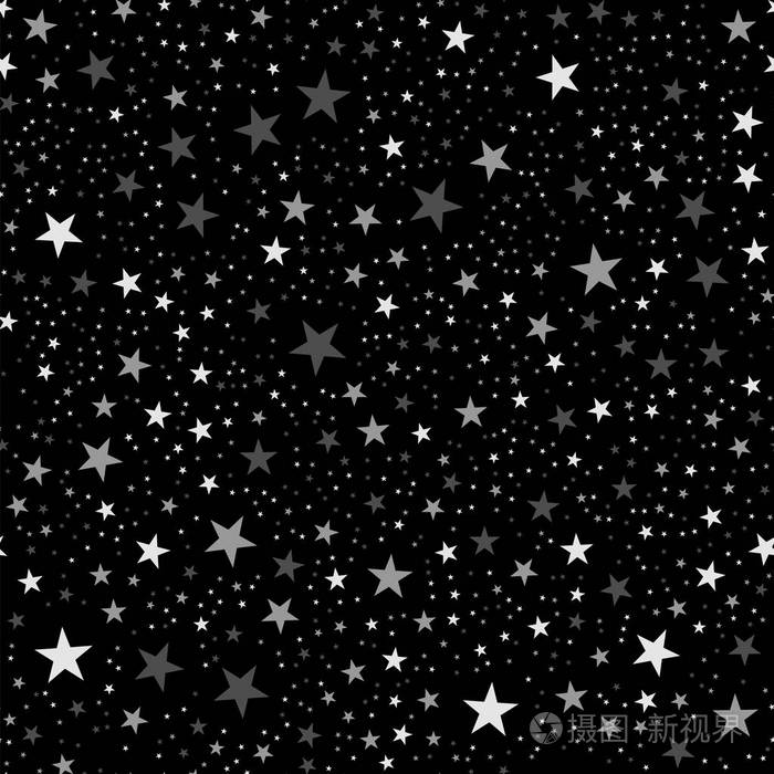 白星无缝图案黑色背景难忘的无尽随机散落的白色星星