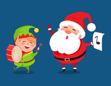 圣诞老人和精灵卡通人物音乐带图标