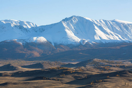 俄罗斯西伯利亚西部阿尔泰山丘崖岭景观。