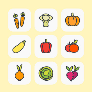蔬菜图标设置, 平面风格与轮廓