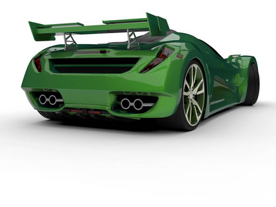 绿色赛车概念车。在白色背景的汽车的形象。3d 渲染