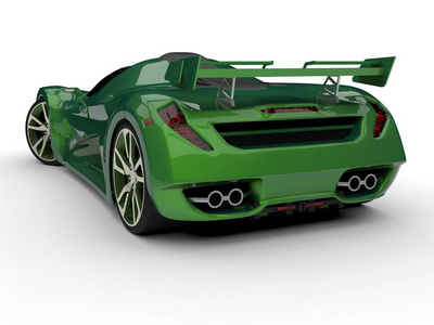 绿色赛车概念车。在白色背景的汽车的形象。3d 渲染