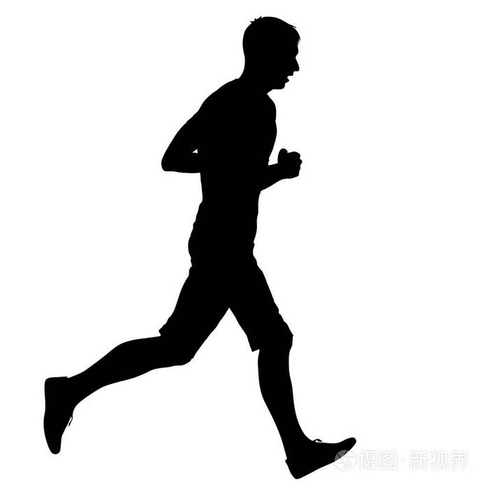 黑色剪影跑步冲刺男子在白色背景上