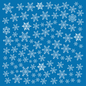 雪花矢量图标背景设置蓝色。 冬季白色圣诞雪花水晶元素。 天气插图冰收集。 圣诞节霜平孤立的剪影符号