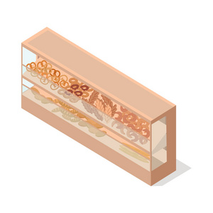 糕点食品杂货展示等距向量中