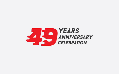 49年周年纪念标志型矢量插图，红色飞溅号码隔离白色背景