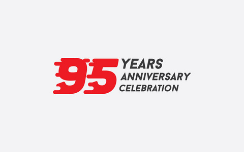 95周年纪念标志型矢量插图与红色飞溅号码隔离白色背景