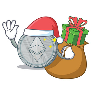 圣诞老人与礼物 Ethereum 硬币字符卡通