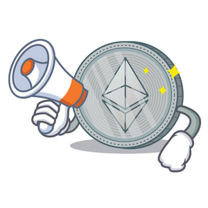 用扩音器 Ethereum 硬币字符卡通