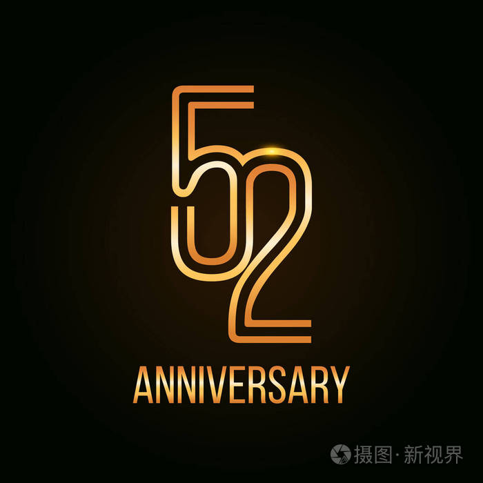 52年黄金周年纪念设计,采用黑色背景的多衬数字矢量插图