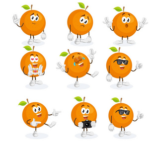 所有设置橙色标志吉祥物和背景与平面设计风格为您的标志或吉祥物品牌