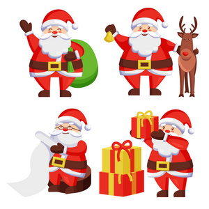 圣诞老人与礼物图标矢量插图