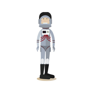 太空服和头盔平面矢量插图中的宇航员
