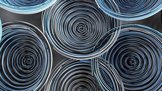 从白色, 黑色和蓝色螺旋线圈的抽象背景