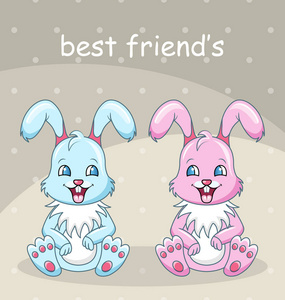 微笑的兔子最好的朋友, 男孩和女孩, 快乐的兔子