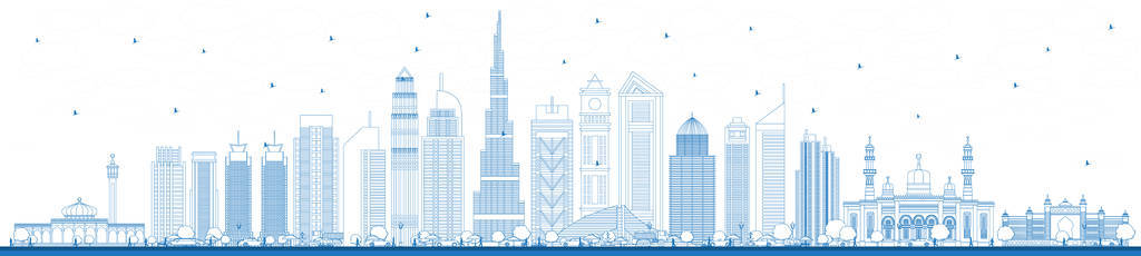 迪拜城市天际线与蓝色建筑概述