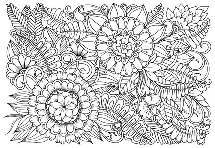 黑白相间的花朵图案。可用于打印着色