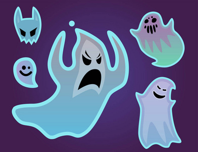 卡通幽灵鬼人物可怕的怪物矢量插图