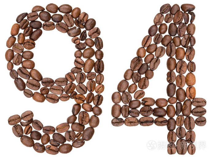 阿拉伯语数字 94, 九十四, 从咖啡豆, 在 w 上隔离