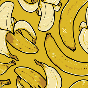 香蕉无缝图案绘制黄色背景
