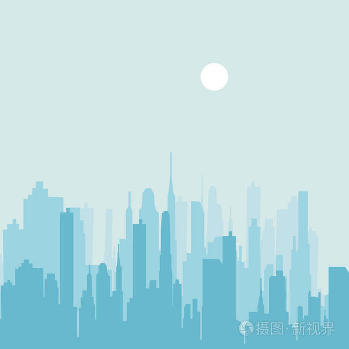 现代城市景观. 城市景观背景. 白天的城市天际线.插画-正版商