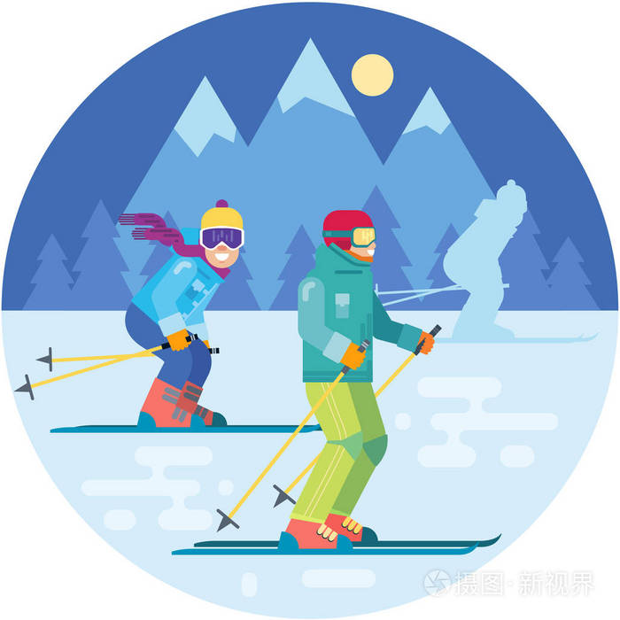 滑雪运动员在滑雪服中运动