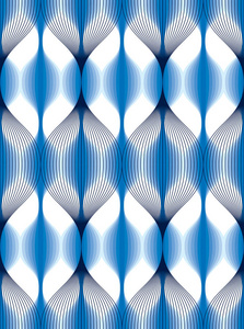 几何无缝图案抽象瓷砖背景矢量重复无休止的壁纸插图。 波浪曲线形状时尚重复主题。 可用于织物壁纸包装网和打印。 蓝色。