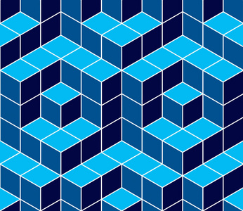 几何立方体抽象无缝图案三维矢量背景。 技术风格工程线绘制无尽的插图。 可用于织物壁纸包装网和打印。