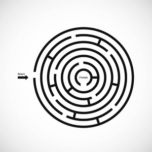 迷宫迷宫图标抽象。圆形迷宫形状设计元素。在白色背景上隔离的矢量插图