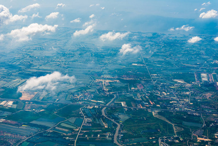 泰国的土地从一个伟大的高度看, 从飞机风