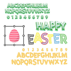 复活节快乐字体。矢量字母表。手写文字字体。设计的排版字母 徽标, 包装设计, 海报。abc
