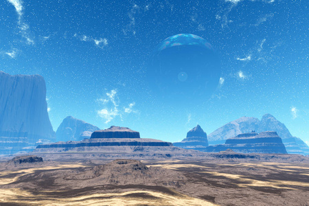 外星人星球岩石和天空。3d 渲染
