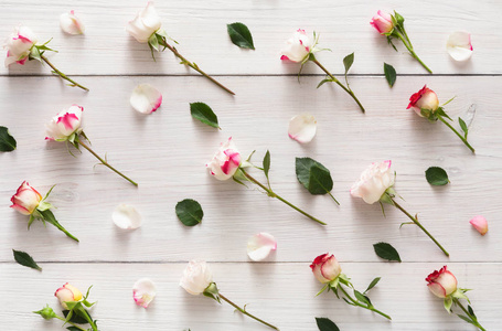 白色的质朴的木材, 特写粉红色的玫瑰花图案