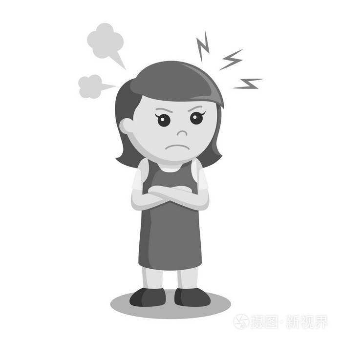小女孩愤怒的表情黑白分明