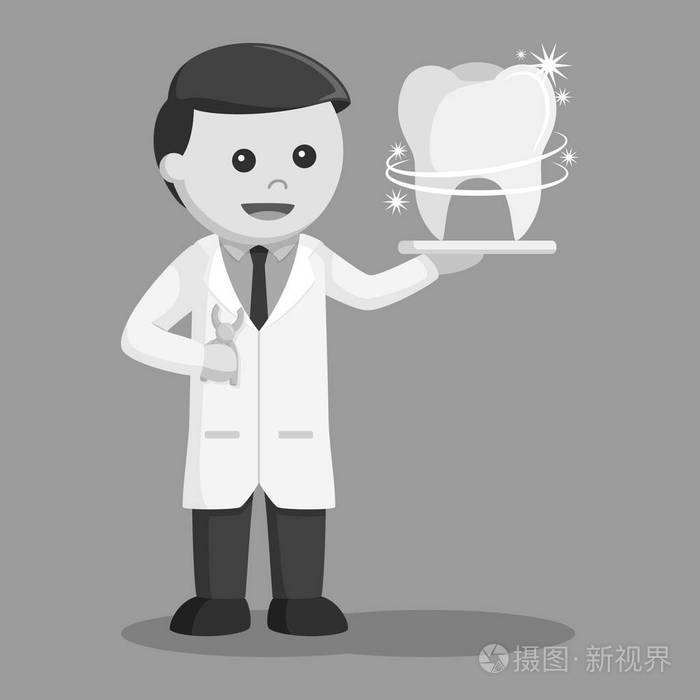 牙齿有光泽的牙医,黑白风格