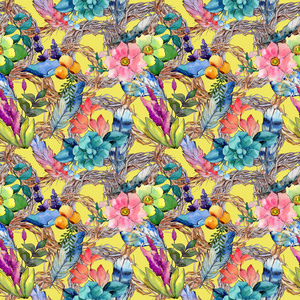 水彩风格的热带花卉图案