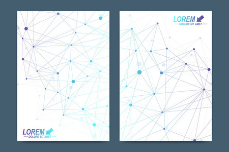 小册子, 传单, 传单, 广告, 封面, 目录, 杂志或年报的矢量模板。几何背景分子和通信。控制论的点。线丛。卡面