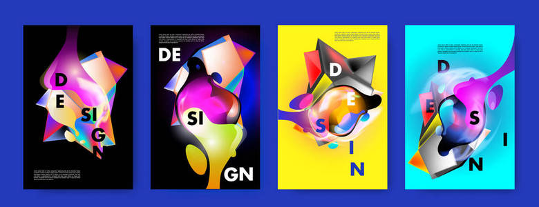 彩色抽象液体和液体海报和封面设计。 最小几何图案梯度背景。 矢量。