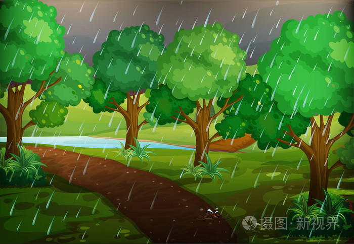 在下雨天的森林场景插画-正版商用图片10ucuh-摄图新视界