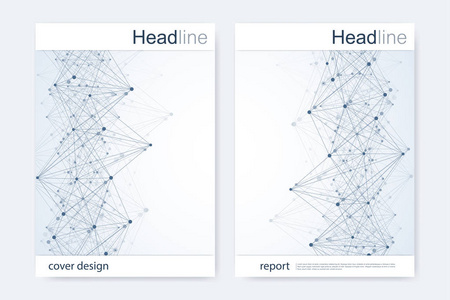 科学的宣传册设计模板。矢量海报布局 分子结构与连接的线和点。科学模式原子 Dna 与杂志 传单 封面 海报设计元素