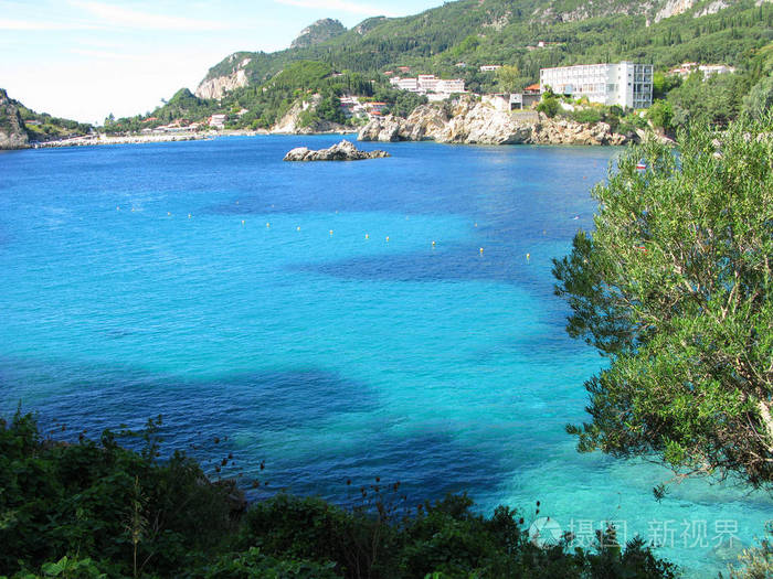 paleokastritsa 蓝色泻湖海岸风景爱奥尼亚海在科孚