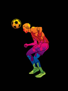 足球运动员用彩色图形矢量设计的弹跳球动作