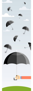 雨伞在手，雨伞其他被风吹动的概念，用于管理业务的想法，云背景