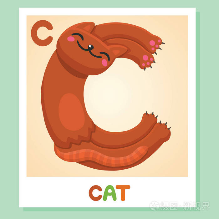 插画 c 是给猫用的.字母 c 猫 可爱的插图.动物字母表.eps